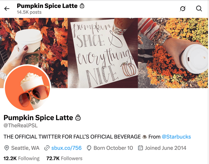 PSL’s Twitter page includes image of a latte in sunglasses.