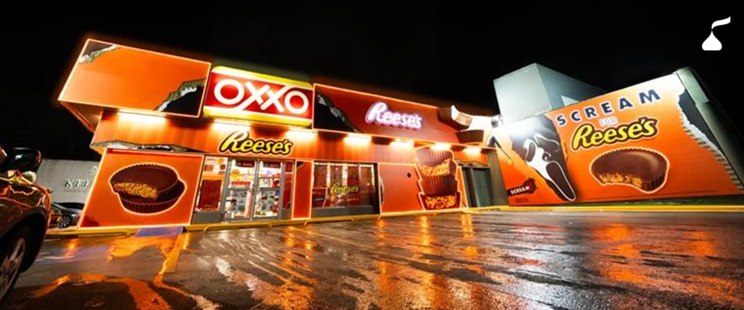 A Scream and Reese’s pop-up store shows the iconic Reese’s orange and Peanut Butter Cups.