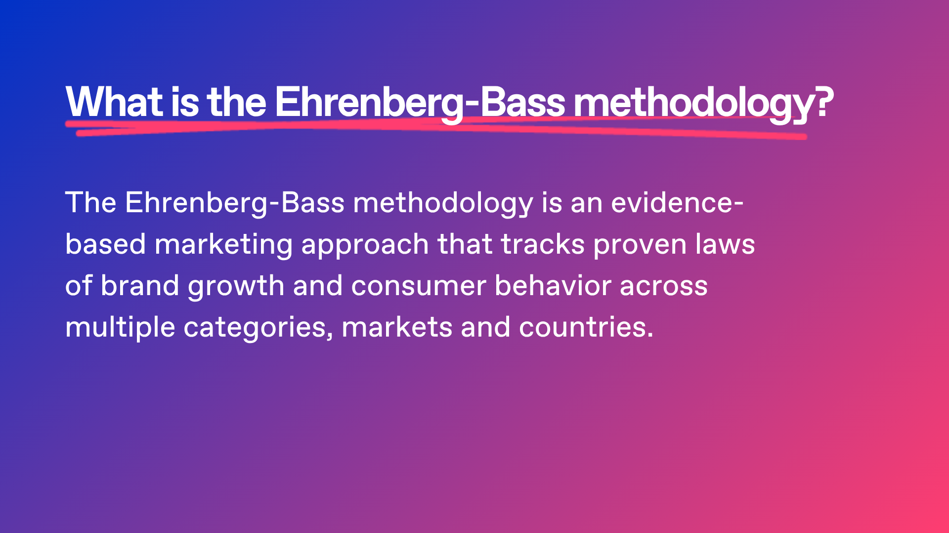 definition of the Ehrenberg-Bass methodology on a blue and pink gradient background