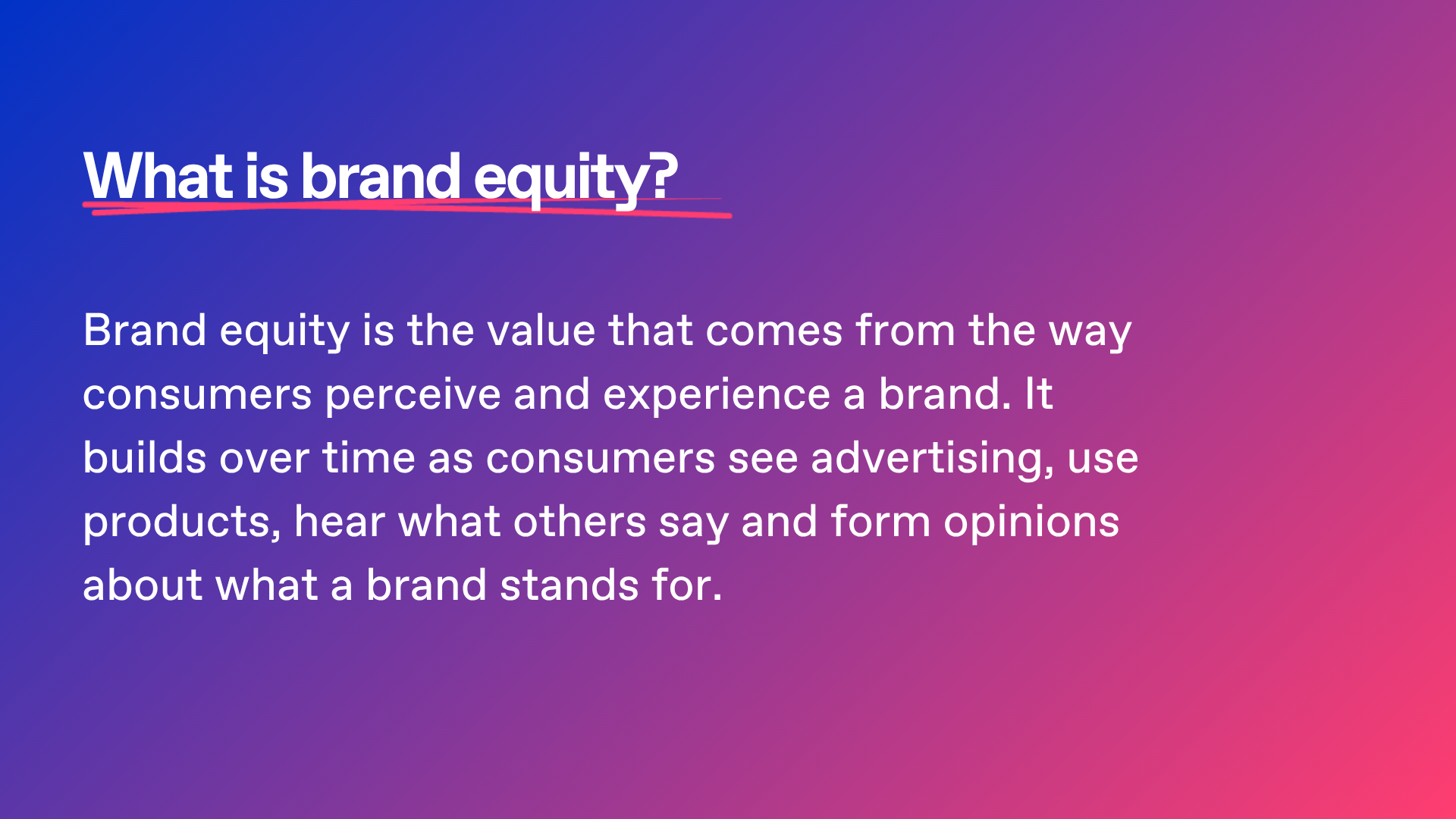definition of brand equity on a blue and pink gradient background