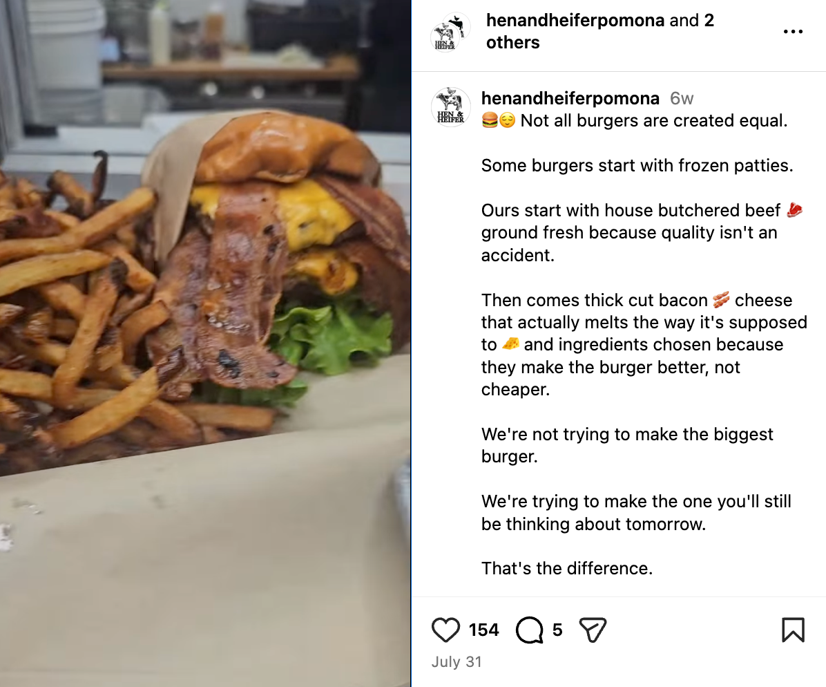 Video showing freshly-made bacon cheese burger with post details on preparation.