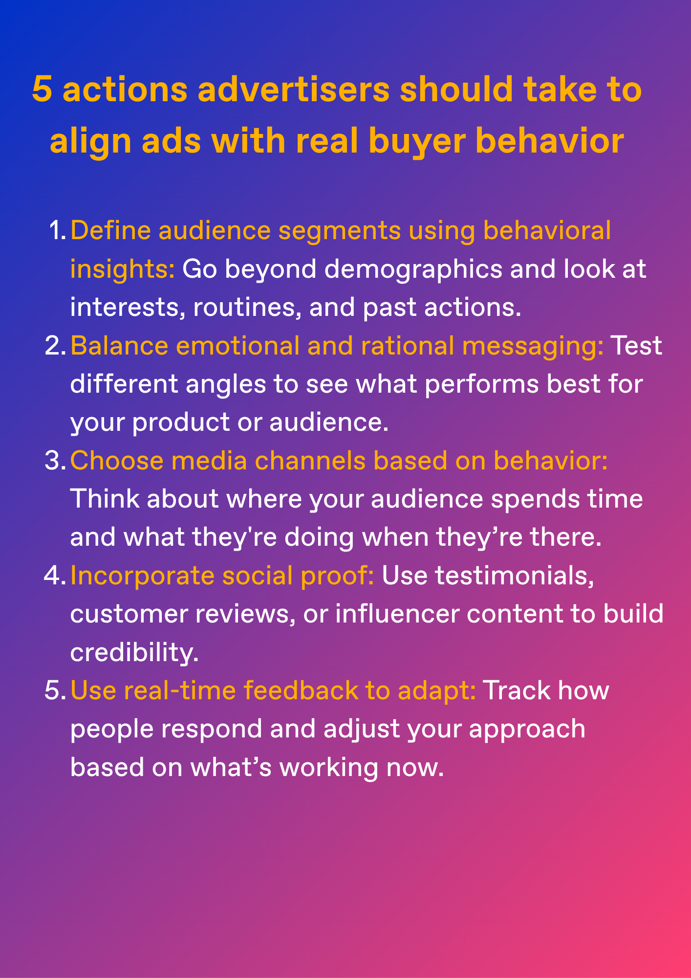 Chart expressing 5 actions advertisers should take to align ads with real buyer behavior
