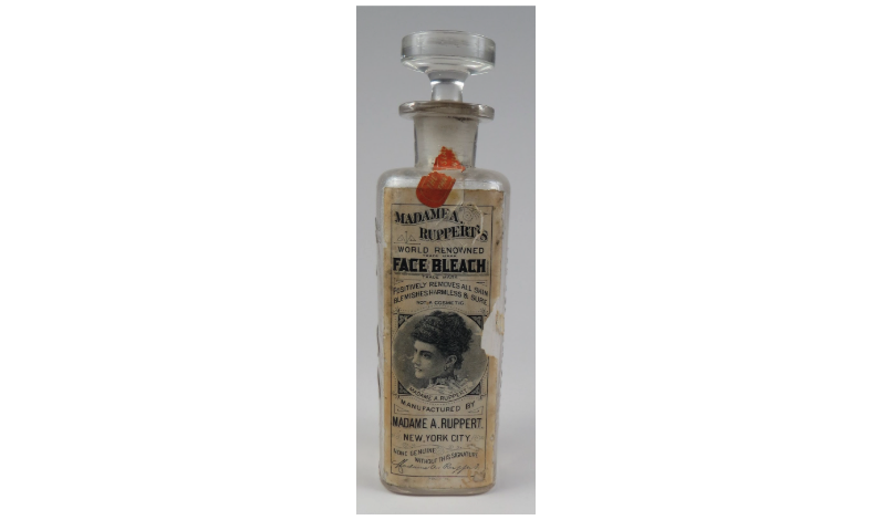 image of a glass bottle of “Madame A. Ruppert’s world renowned FACE BLEACH”