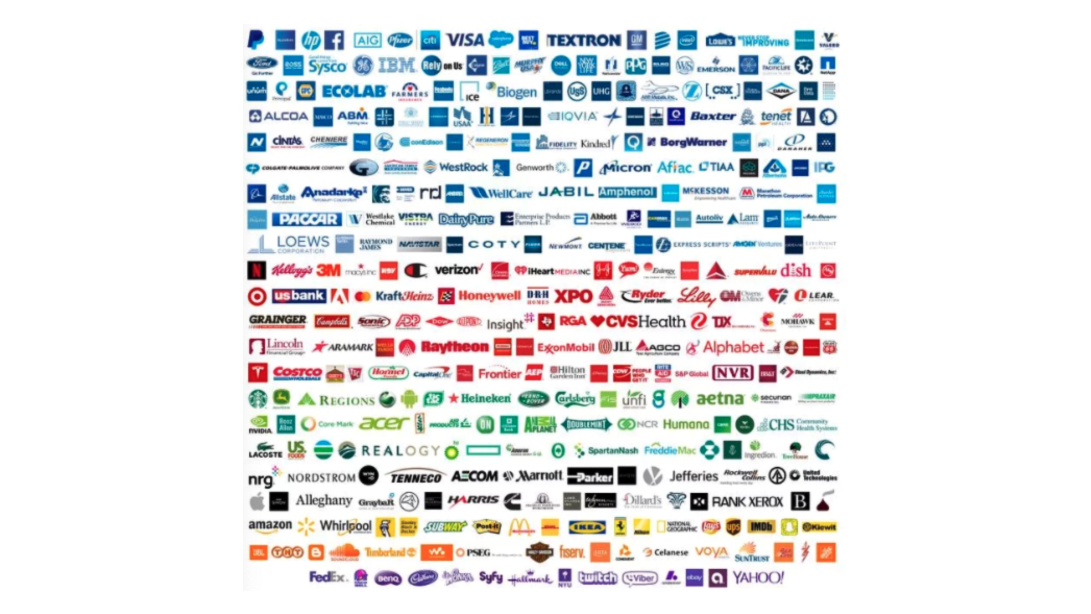 selection of Fortune 500 logos ordered by their color categories