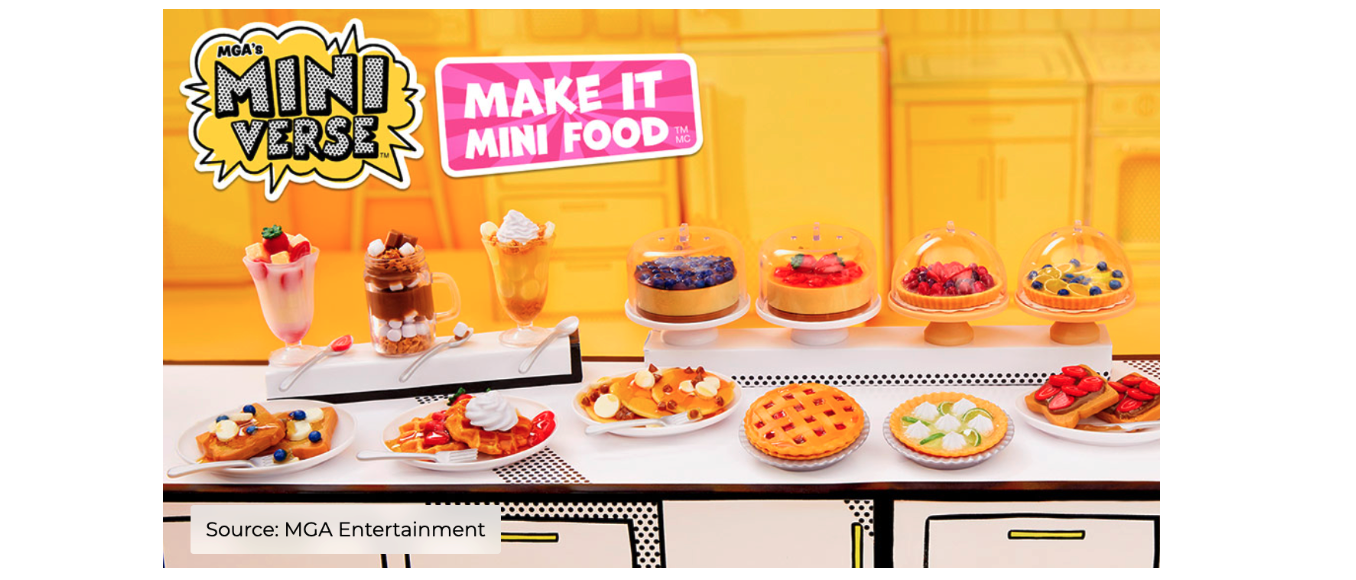 MGA’s Miniverse’s previous foodie line shows desserts in plastic miniature. 
