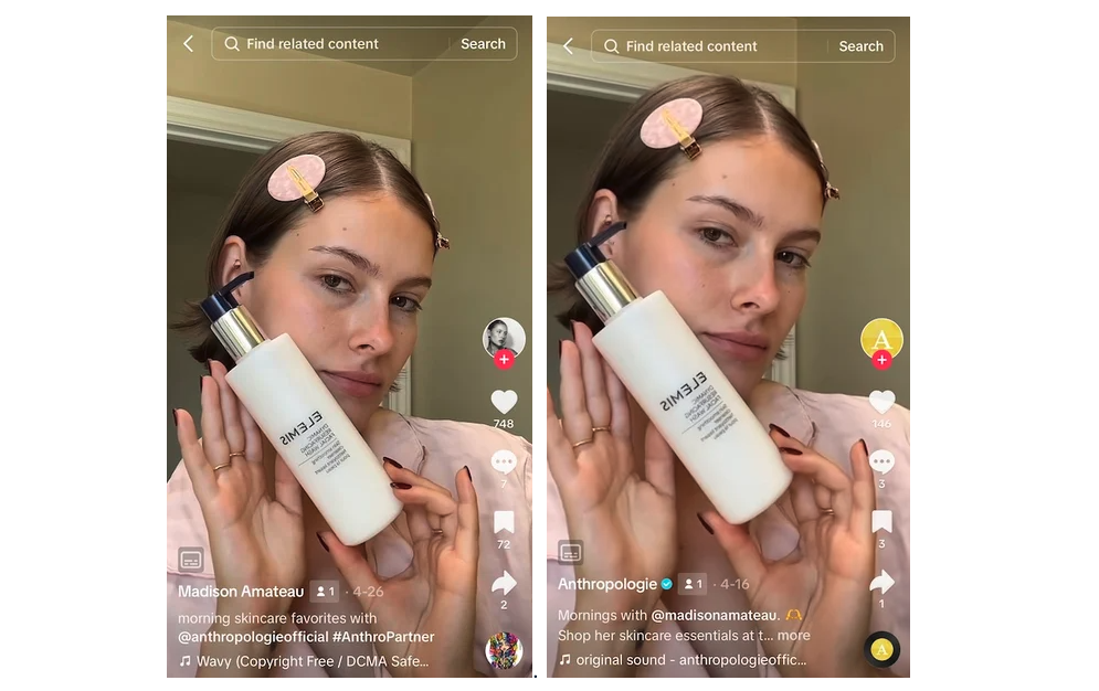 Micro influencer showing skincare product Elemis on channel