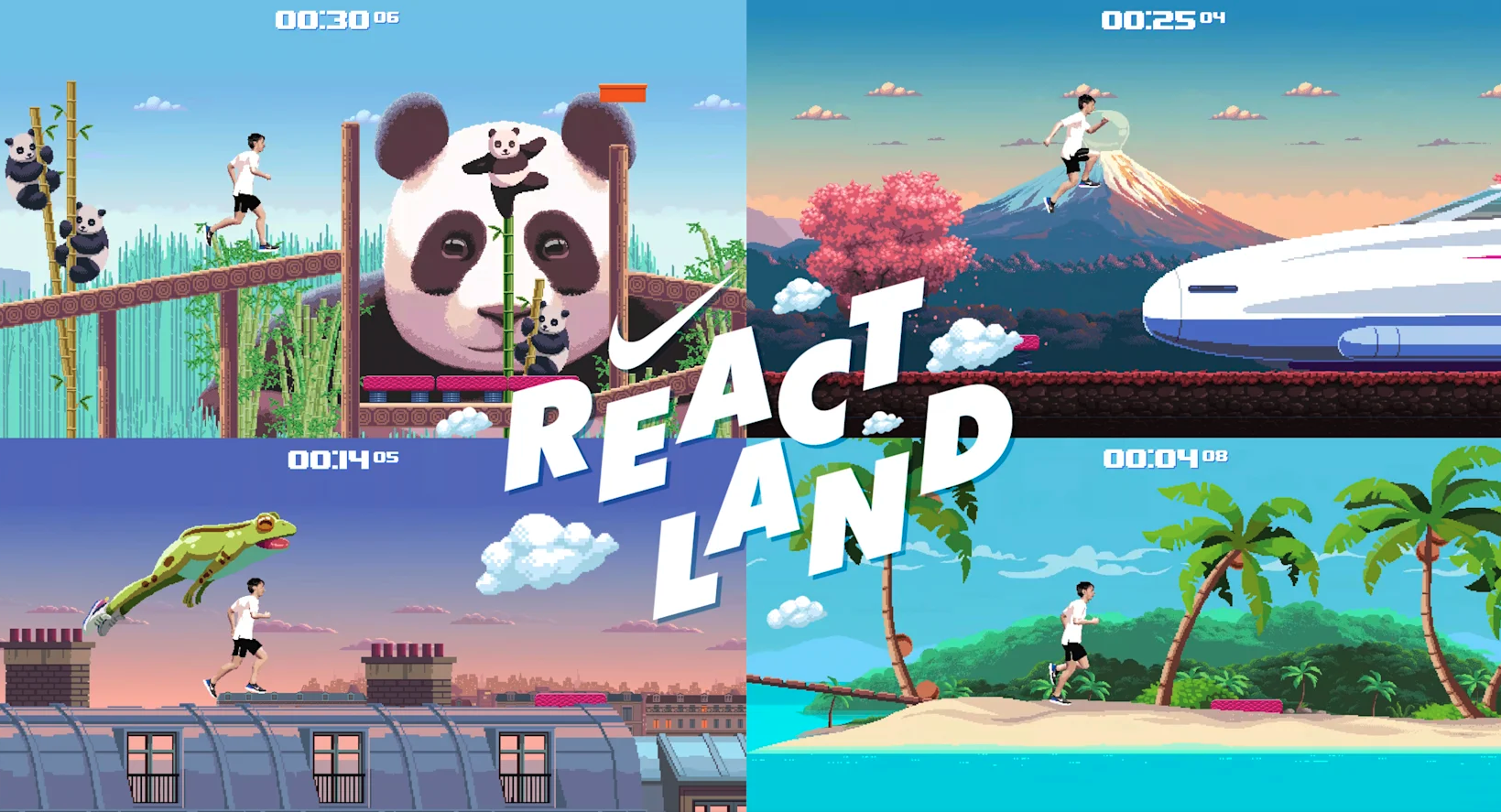 Screengrab of three screens on Nike’s Reactland game
