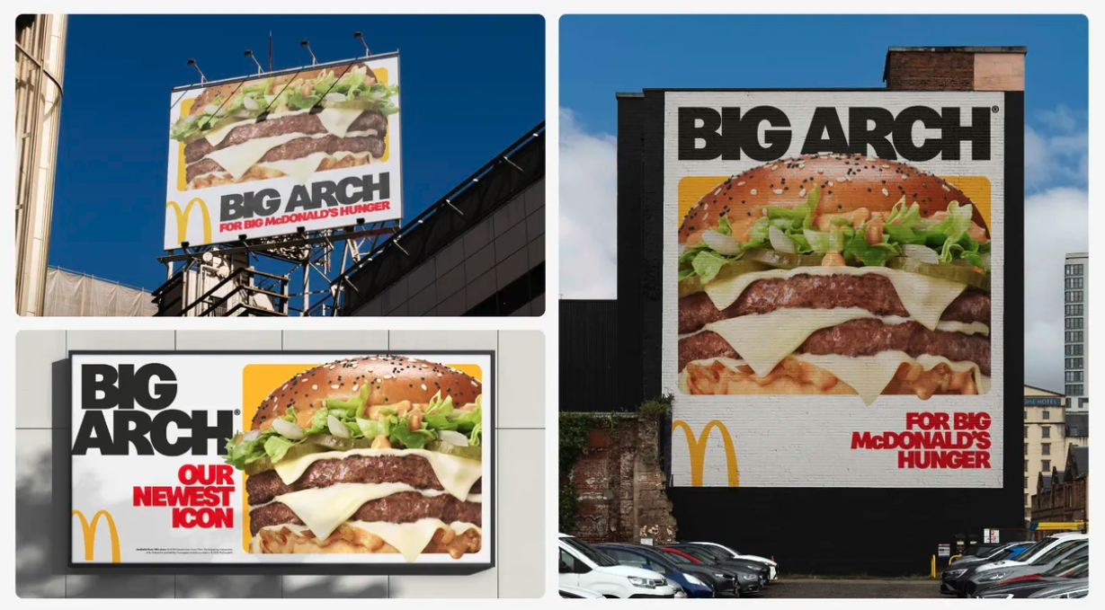 OOH billboard and advertising of McDonald’s Big Arch burger for their Big McDonald’s Hunger campaign across the UK