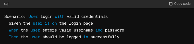 Gherkin text example