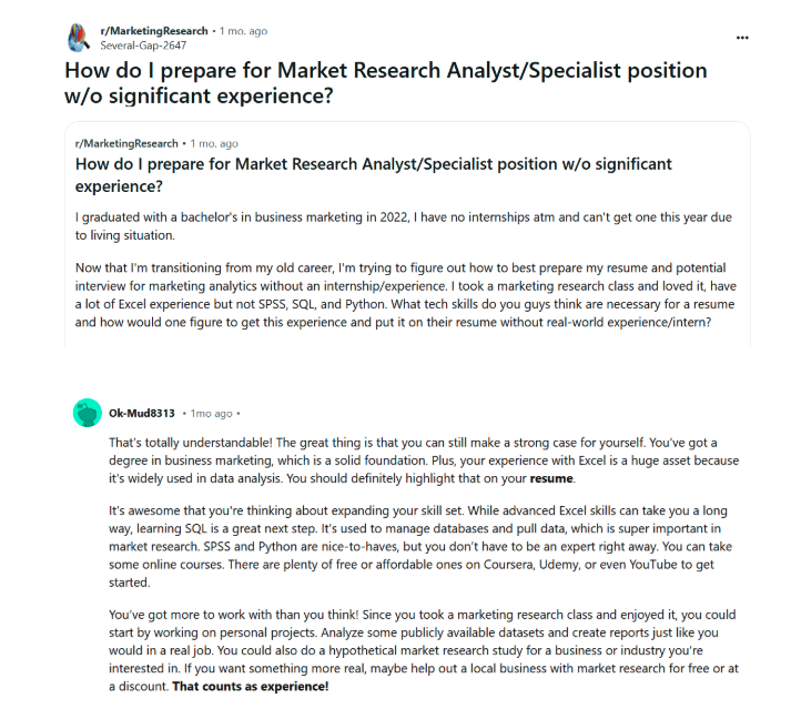 Redditor on how to find an entry level market research job