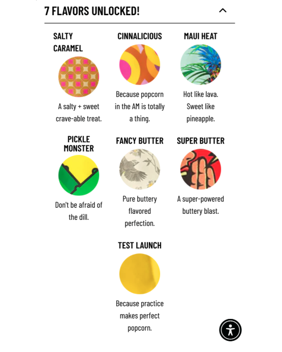 quirky copy is used to present a range of favors