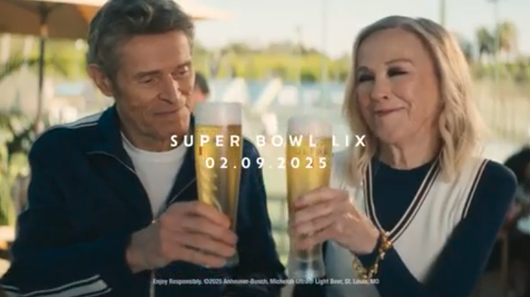 Michelob Ultra Super Bowl LIX ad teaser stars actors Willem Dafoe and Catherine O’Hara 