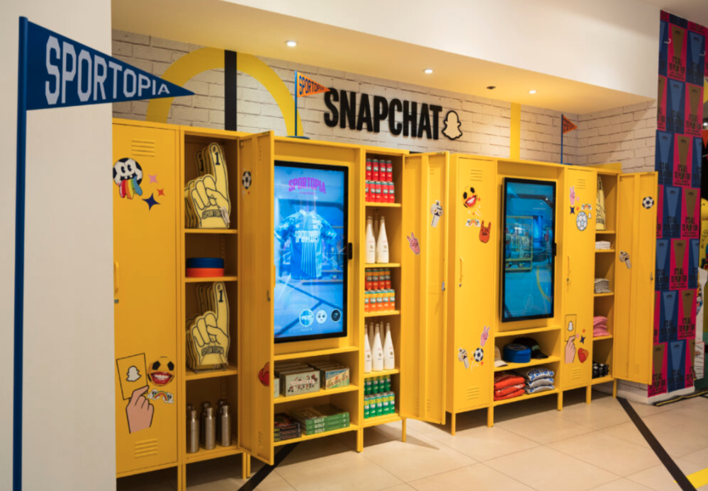  Yellow lockers featuring a virtual mirror with football kit