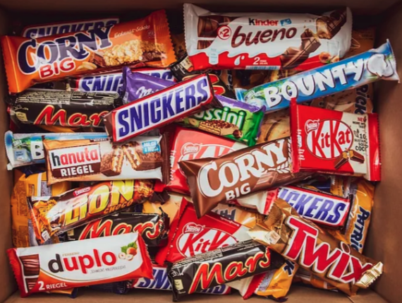 box filled with MARS brand candy bars