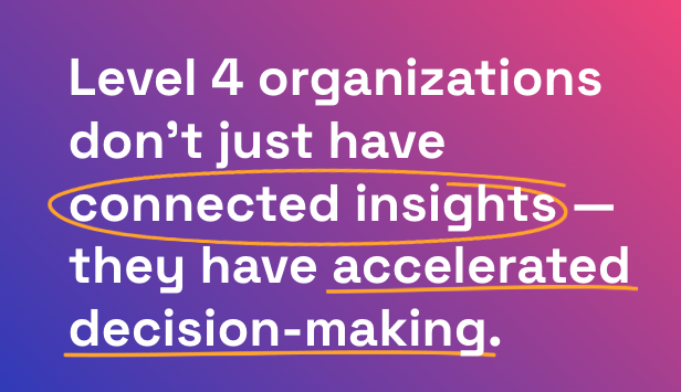Image on blue and pink background with white text describing the advantage of Level 4 of the connected insights framework