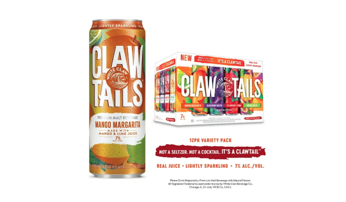 Case of White Claw's new Clawtails RTD beverage on white background
