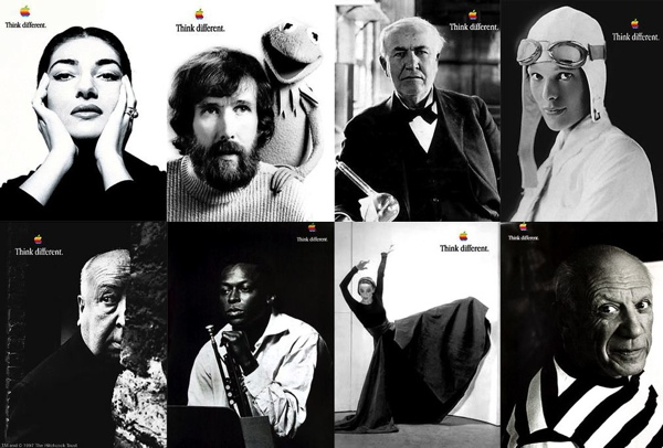  montage of photos from Apple’s Think Different campaign in black and white