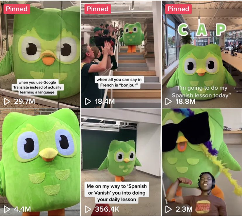 collage of Duolingo TikTok posts