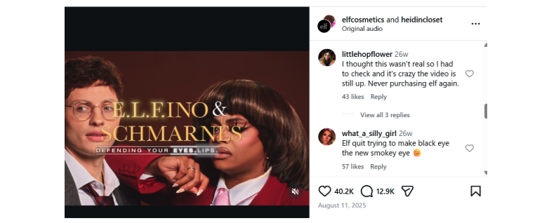 elf 2025 celebrity spokespeople reactions on Instagram