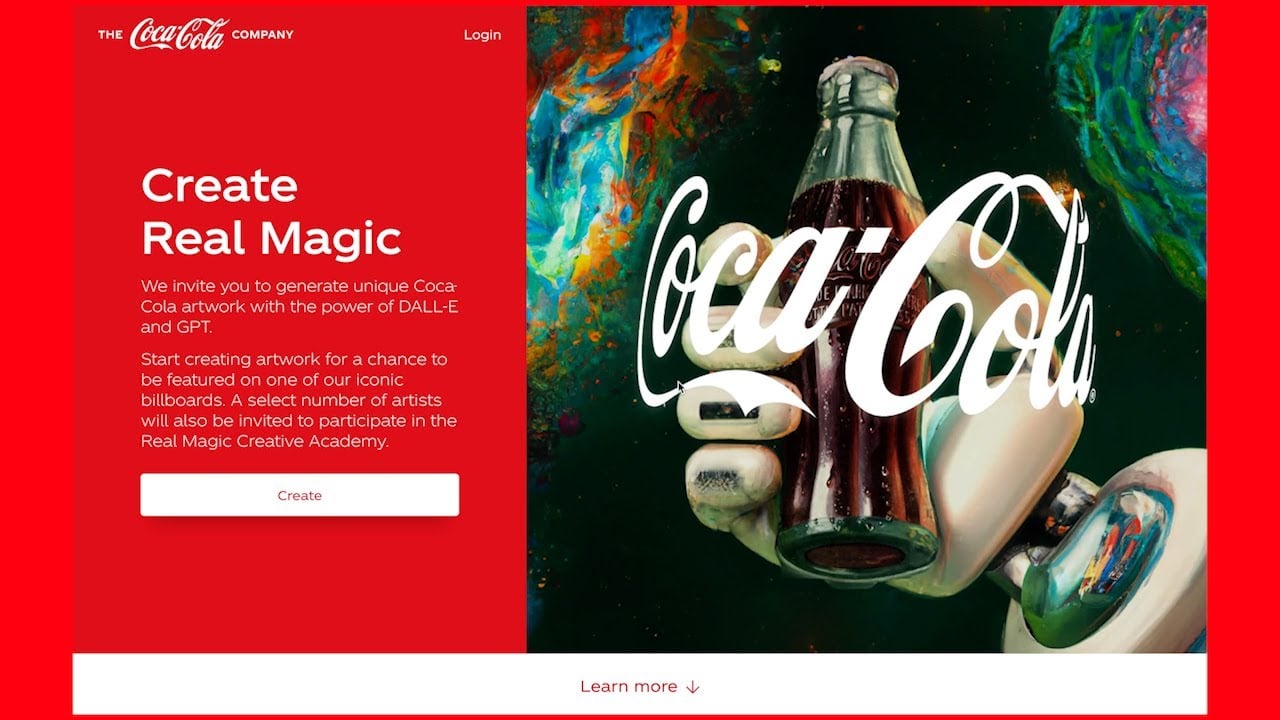 Homepage image of Coca-Cola’s Real Magic AI platform with instructions 