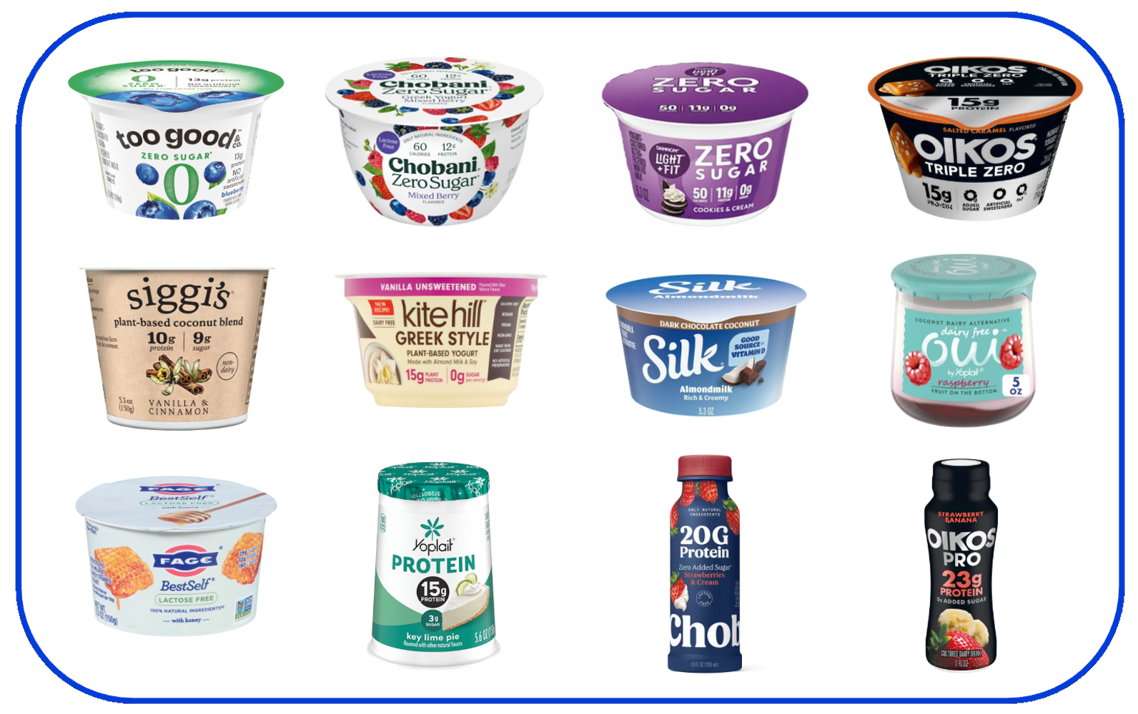 12 yogurts with health-conscious qualities like zero sugar, plant-based, high protein and lactose free